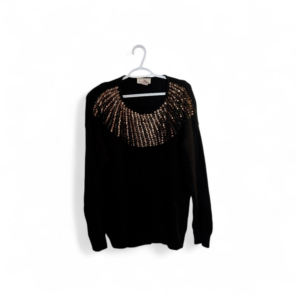 Vintage Gladys Bagley Silk–Angora Black Sequin Sweater